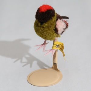 Steiff Vintage Wool Mini Pom Pom Bird Pink Olive Brown 2” Button Flag 7122,09